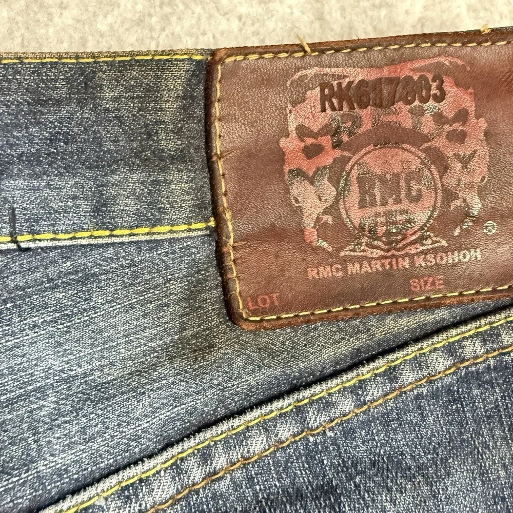 RMC Martin Ksohoh Red Monkey Company Mens Indigo Graphic Jeans Wave Logo 30x34